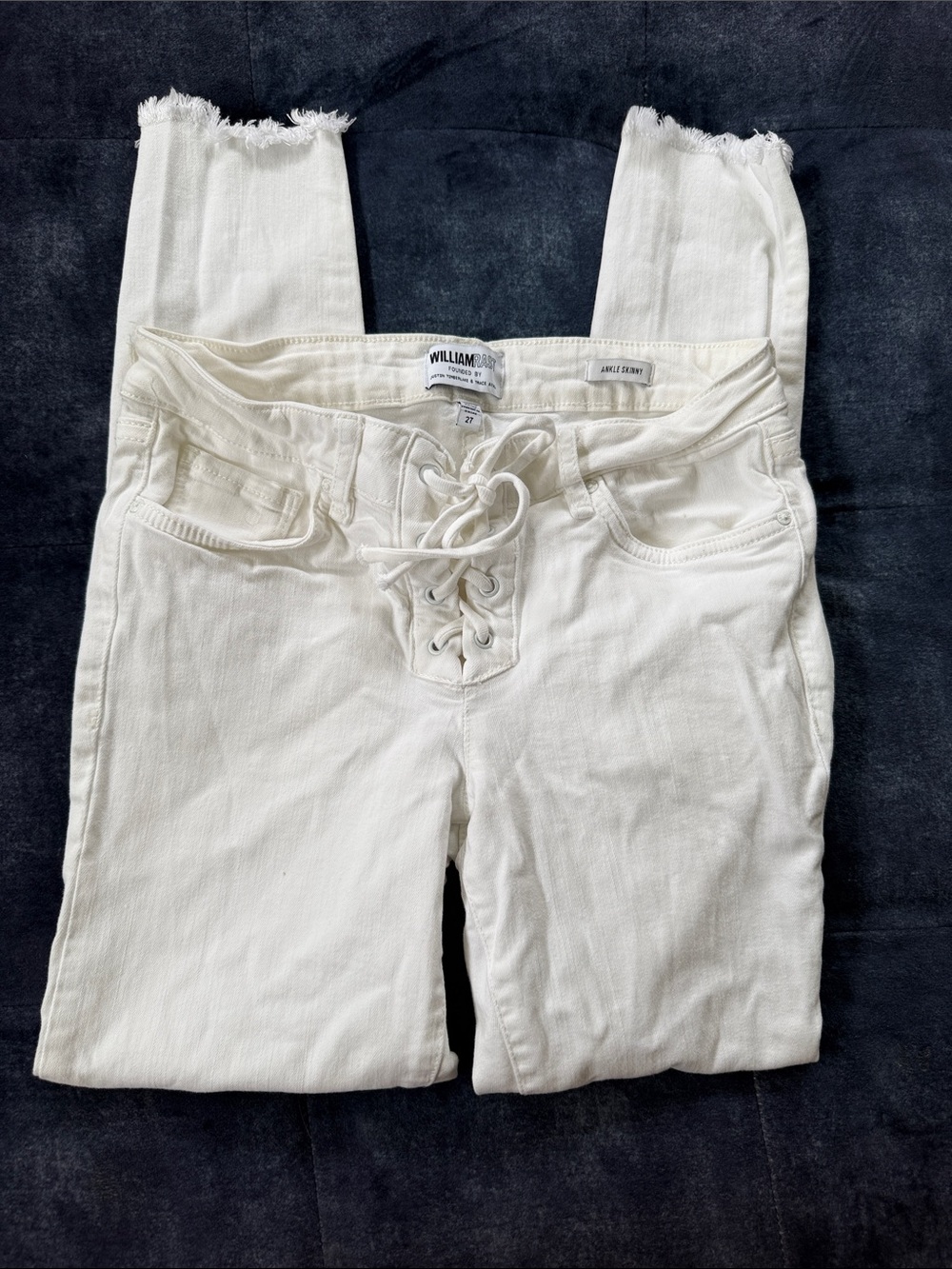 William Rast Off-White Lace-Up Frayed Hem Jeans
